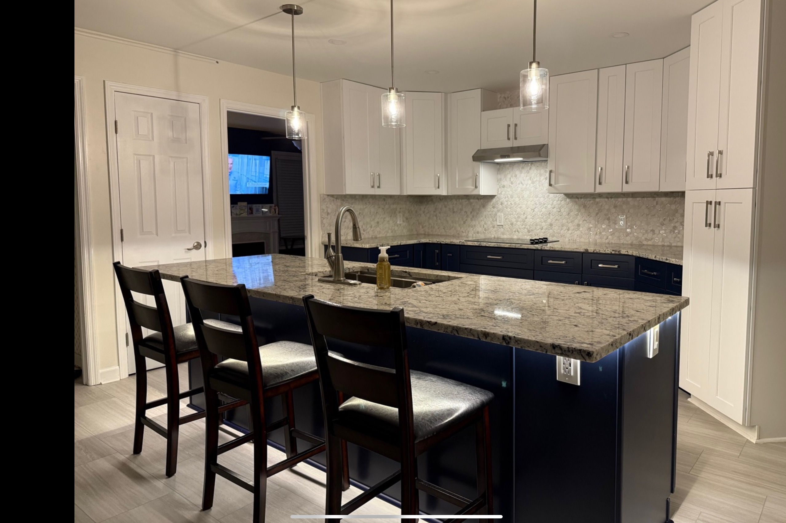Modern navy and white kitchen remodel